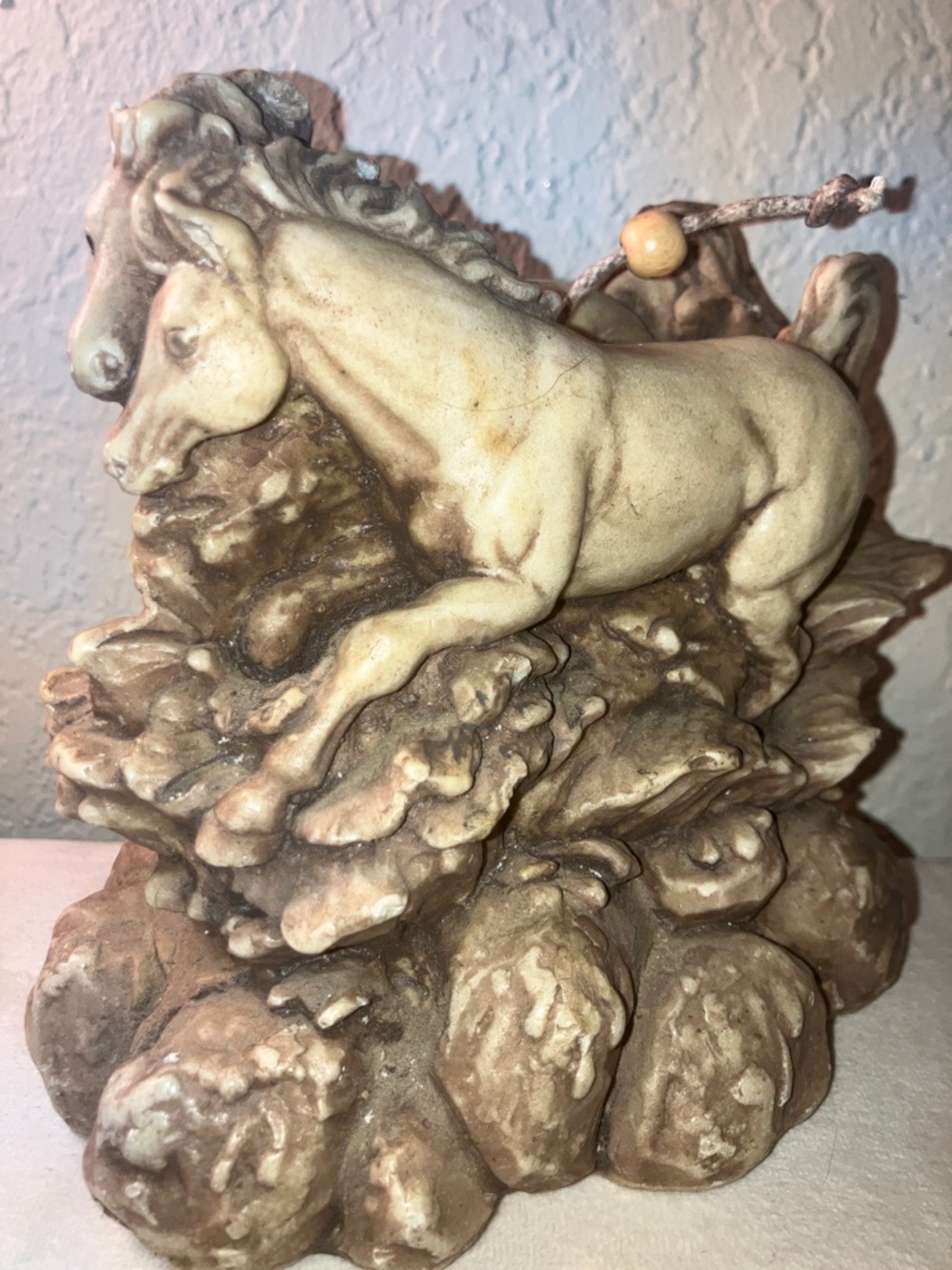 Vintage Horse Candle Wax Mare Stallions Tan & White Decor Sculpture